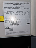 Thermo Fisher Scientific label on a piece of equipment with technical specifications. Thermo Scientific pre-owned –86°C ULT freezer, 19 cu. ft, Model TSX40086D60, 208–230V, for lab sample and vaccine storage