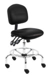 Rolling lab chair | Bench height with vinyl seat and back, 3 lever adjustment, and chrome footring -- adjustable height (26" to 36")