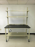 Quick Labs 4 foot heavy duty Mobile lab bench with phenolic resin countertop, (2) upper shelves, undercounter shelf, power strip, and casters (30"D x 48"L x 36"H)--adjustable height | QMBH3048-PR