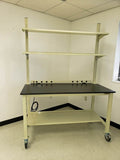 Quick Labs 8 foot heavy duty Mobile lab bench with plastic laminate countertop, (2) upper shelves, undercounter shelf, power strip, and casters (30"D x 96"L x 36"H)--adjustable height | QMBH3096-PL